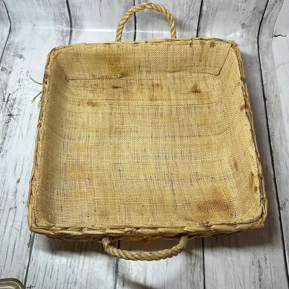 Anchor Ovenware 2 QT Square Baking‎  Dish And Wicker Basket Carrier- Vintage USA